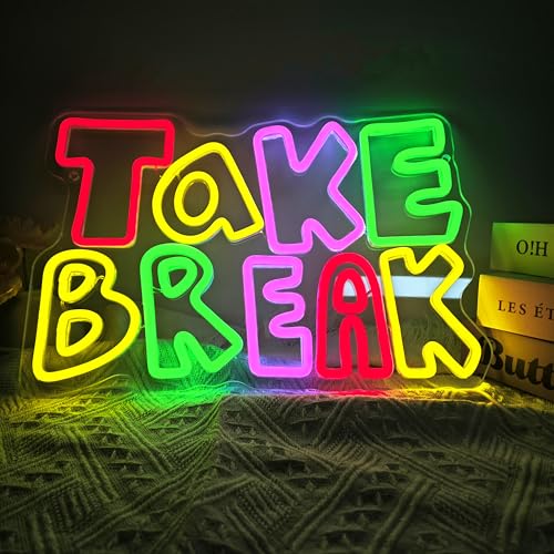Image of Take Break Neon Sign, Letter Neon Light for Wall Decor, 15.31 inch x 10.62 inch LED Light for Gaming Room Man Cave Bedroom Window Party Bar Cafe Seating Area
