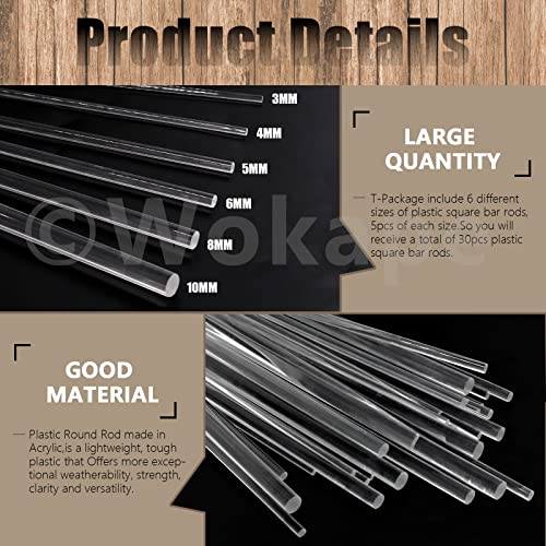Image of 30Pcs 12 Inch Acrylic Clear Rods Kit, 6 Sizes Clear Acrylic Dowel Rods Plastic Round Rod for DIY Crafts(3 /4 /5 /6 /8 /10mm Dia)
