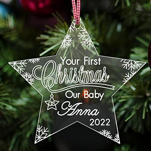 howson london Personalised Christmas Bauble Baby's First Christmas Decoration 1st Xmas Ornaments Acrylic Gift for New Baby Son Daughter Granddaughter Grandson (Circle)