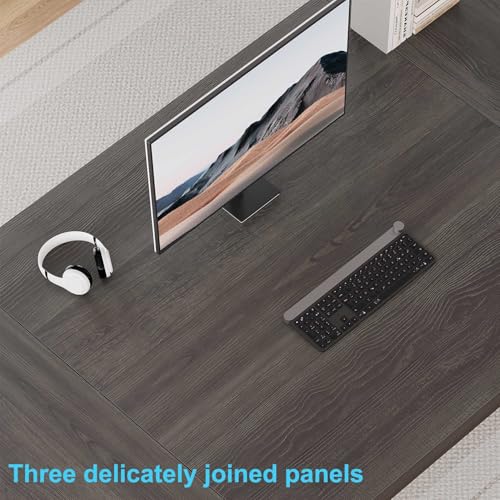 Image of HSH Extra Long Home Office Desk, Industrial Metal Wood Computer Desk, Large PC Laptop Table for Two Person Executive Writing Work Study Gaming, Bedroom Living Room Dual Monitor Desk, Dark Gray,78 Inch