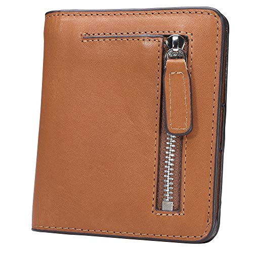 AINIMOER Small Leather Wallet for Women, Ladies Credit Card Holder RFID Blocking Women's Mini Bifold Pocket Purse, Vintage Tan