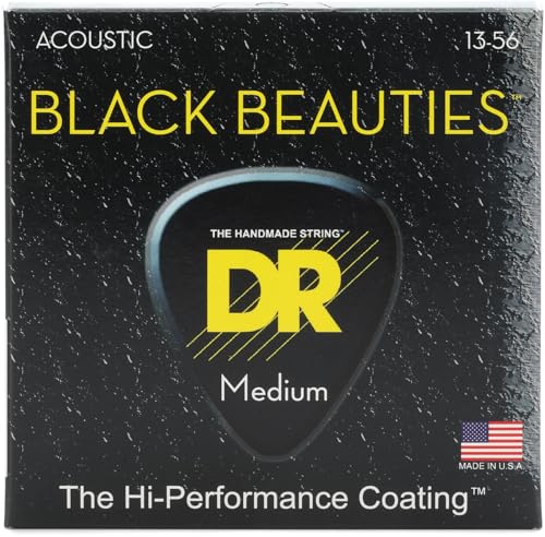 DR Strings Acoustic Guitar Strings, Black Beauties - Black Coated, 13-56