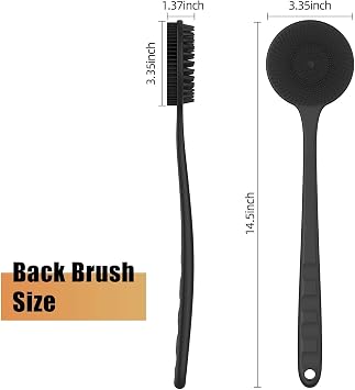 Silicone Body Scrubber, Back Scrubber, Double Sided Shower Brush with Long Handle for Shower Exfoliating and Massage, Black