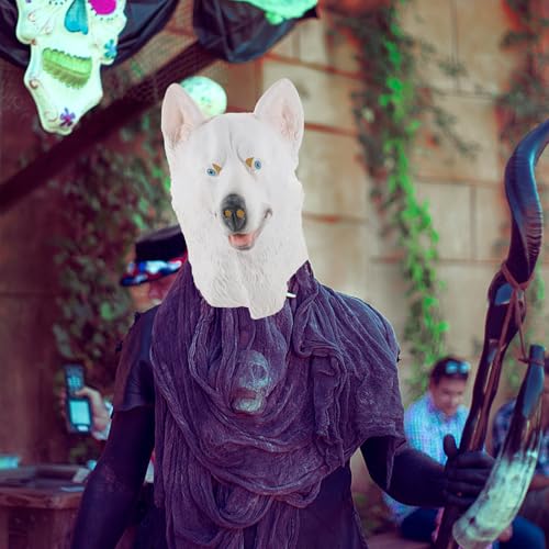 Masque chien latex blanc réaliste avec ouverture yeux pour soirée déguisée - 4