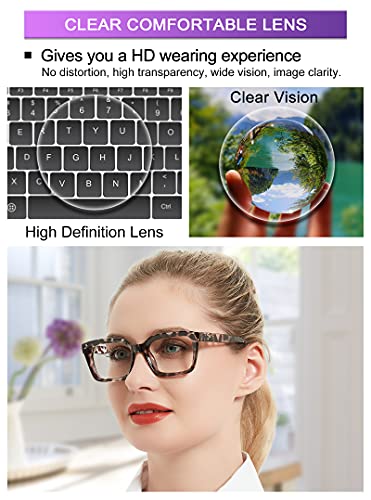 Image of Large Square Blue Light Blocking Reading Glasses Women Oversized Computer Readers 1.0 1.5 2.0 2.5 3.0 3.5 Leopard 1.00