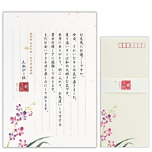 レターセット【便箋 18枚 和紙 2色アソート B5 縦書き封筒 6枚 長形4号封筒】伝えるきもちB5 便箋 デンファレ 縦罫 便箋・封筒セット 手紙 ご挨拶 通年 お礼状 招待状 ご案内 お知らせ | エヌビー社