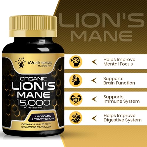 Lions Mane Supplement Capsules - 120 Count - Mushroom Supplement, Brain Supplements for Memory and Focus, Lion's Mane Mushroom Capsules Organic - Cognitive and Immune Support, Focus Supplement