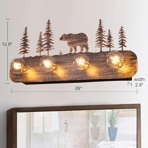 Image of TOCHIC Rustic Bathroom Light Fixtures, 4 Lights Farmhouse Bathroom Vanity Light Over Mirror Dimmable, Western Bear Sconces Wall Lighting for Mirror Cabinets, Powder Room, Living Room, Bronze, 26 inchL