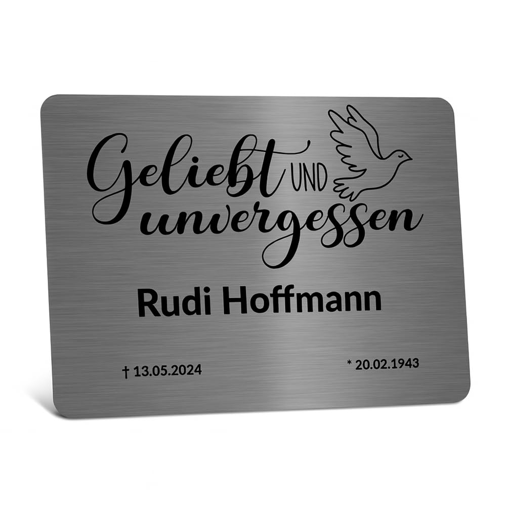 Jung Edelstahl Design Edelstahl Gedenktafel – Wetterfeste Grabtafel mit individueller Gravur – Personalisierte Gedenktafel für Friedhof und Gärten – V2A Edelstahl – Verschiedene Designs & Größen