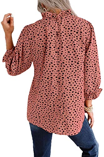 Avanova Women's Leopard Printed Ruffle Hem 3/4 Sleeve Mock Neck Elegant Work Blouses Top Rust Red Large #TOP1