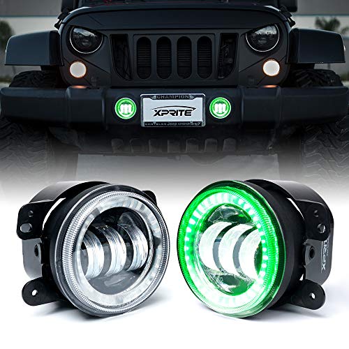 Image of 4 Inch 60W LED Fog Light w /Green Halo DRL Compatible with 07-18 Jeep JK JKU