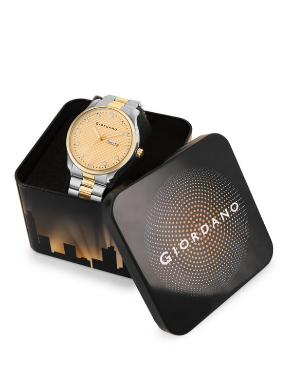 Image of Giordano Analog Watch for Men with Two-Tone Stainless Steel Strap & Textured Dial, Day-Date Display, Elegant Casual Style