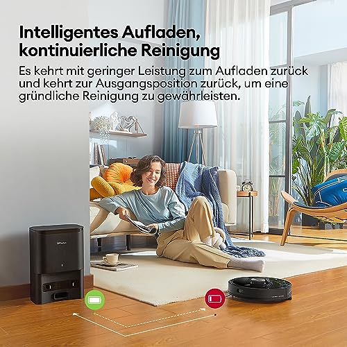 51YeyoT4ObL Ultenic T10 Elite Saugroboter mit Absaugstation Wischfunktion, Starke Saugkraft Staubsauger Roboter 2600 Pa, LiDAR Roboterstaubsauger Etagenkartierung, 160 Min lange Laufzeit, APP/Sprach/Fernbedienung