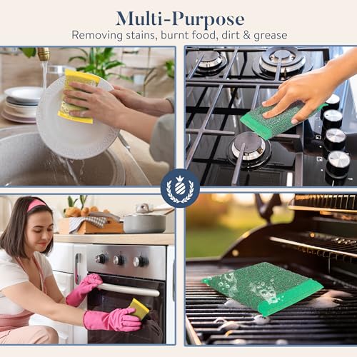 Image of Simplified 6-Pack Steel Scouring Sponges with Rust Resistant Stainless Steel Threading for Home and Kitchen Cleaning Supplies, Heavy Duty Cleaning Sponge for Kitchen & Bathroom, Navy /Yellow