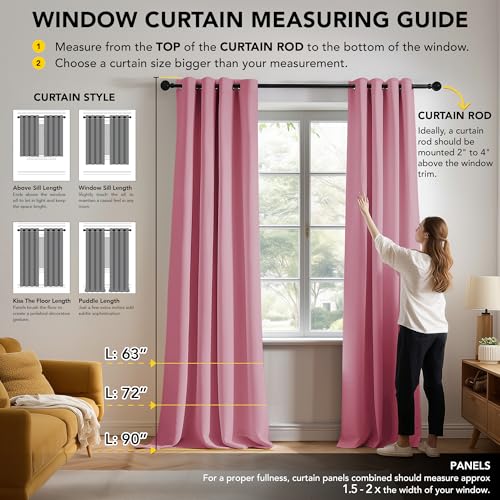 Image of Deconovo Super Soft Window Treatment Thermal Insulated Blackout Curtains for Bedroom 66 x 54 Inch Pink 2 Panels