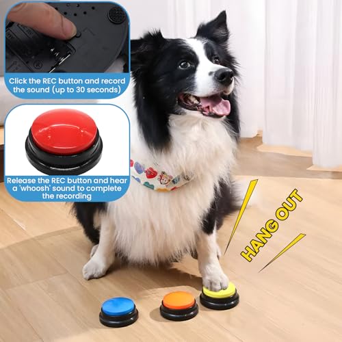 Mein HERZ Buzzer mit Aufnahmefunktion,6 Stück Hunde Buzzer Training Hunde Intelligenzspielzeug,Haustier Talking Training Antwort Buzzer, 30 Sekunden Aufnahme &Wiedergabe für Hund Interaktion