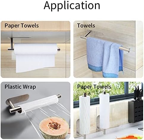 Mczcent Kitchen Roll Holders, Self-Adhesive Wall Mounted Kitchen Brushed Paper Towel Holder Dispenser Under Cabinet Stainless Steel No Drilling Tissue Paper Towel Roll Rack Holder for Kitchen Bathroom