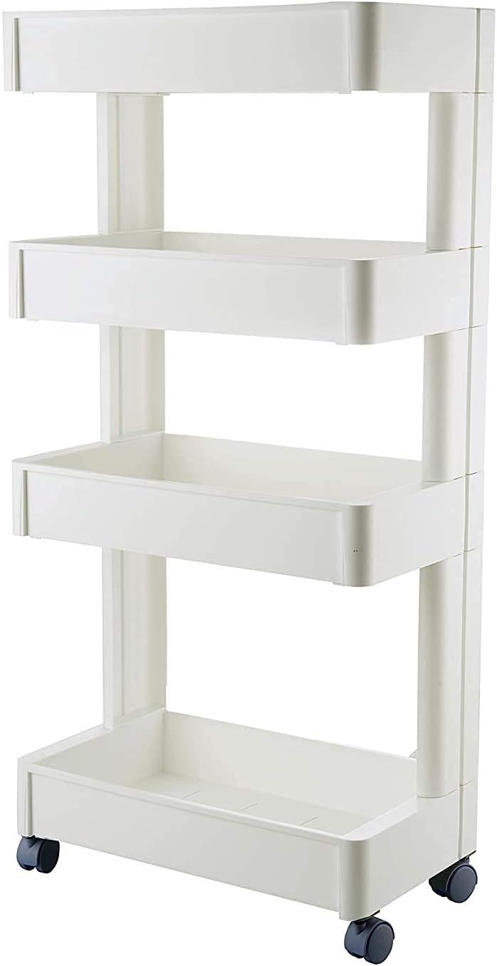 BLUE SPACE 4 tier foldable kitchen storage organizer removable plastic corner shelf with wheels