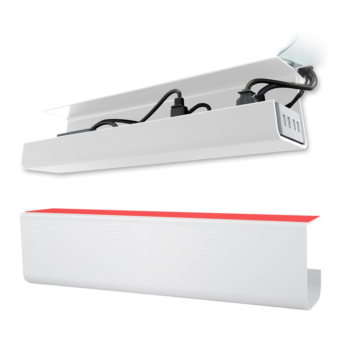 Serplex® No-Screw Under Desk Cable Management Tray - Self-Adhesive Installation, Cord Management, Cable Tray, Under Desk Wire Organizer - White Set of 2, White