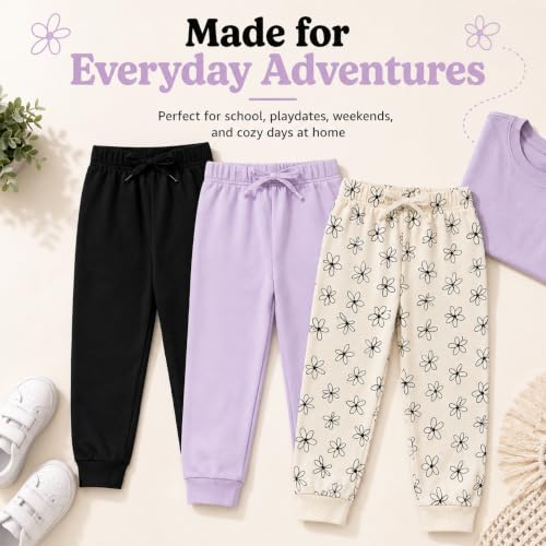 Image of BTween Kids Girls Fashion Stretch Waist Ultra Soft Jogger Pants Set 3 Pack Bundle