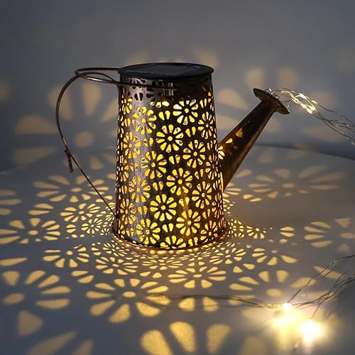 Solar Watering Can Lights Outdoor Garden Ornaments LED Solar String Lights Waterproof Fairy Waterfall Light Retro Metal Hanging Lantern Gardening Lamp for Yard Lawn Pathway Decoration Gardening Gifts - Image 4