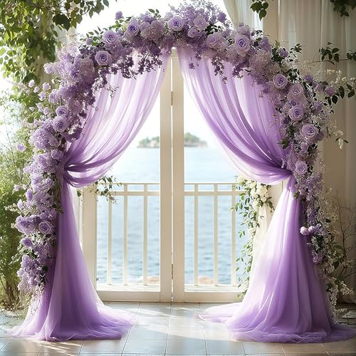 BSTDAYEVER Tenture Mariage Voilage Violet Mariage Arche Tenture Rideau en Tulle 1.6x8m Tissu d'organza pour Drapé Arche pour Décoration de Mariage...