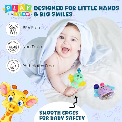 Image of PLAY & GROW Primum Quality Baby Rattle - Pack of 03 | Newborn Rattle Gift Set for Boys & Girls | Safe & Colorful Infant Toys for Early Learning & Sensory Play | Ideal Gift Pack for 0-24 Months Babies