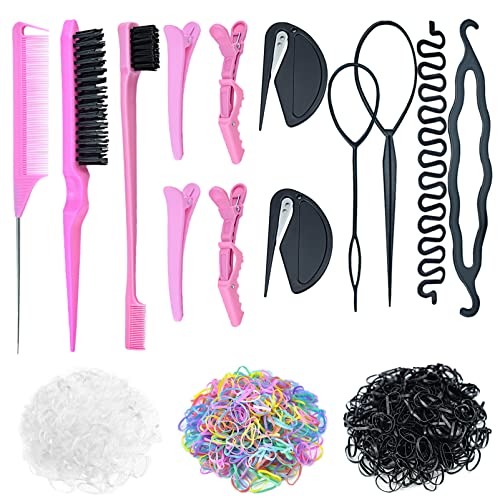 1513 Pcs Elastic Hair Bands with Hair Styling Tool, 500Pcs Colorful Small Hair Rubber Bands, 1pcs Hair Comb, 1pcs Edge Brush, 1pcs Teasing Brush, 2Pcs Hair Tie Cutters, 4pcs Hair Clips, 4Pcs Topsy Tail Hair Tools, Hair Braiding Tool Set For Kids Women
