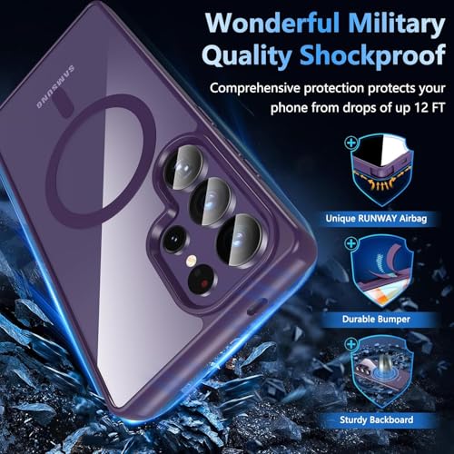 Image of REALCASE Polycarbonate For Samsung Galaxy S24 Ultra Case | Compatible For Magsafe | Magnetic Transparent Back | Military Grade Shockproof Drop Protection Slim Bumper Cover Phone Case (Clear Purple)