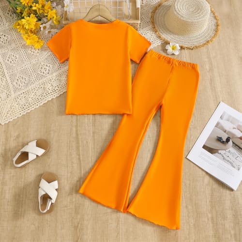 Image of OLMRJKD Kid Toddler Girl Clothes Outfits Short Sleeve Butterfly Top Flared Leg Pants Summer Clothing Set