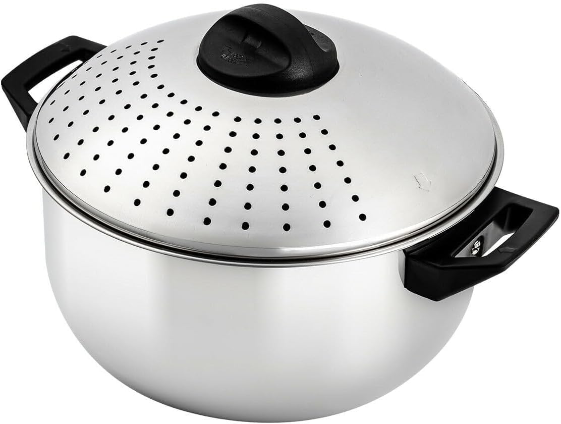 Nudeltopf aus Edelstahl mit Siebdeckel, 4,8 Quart, Verriegelung zum Kochen von Nudeln, Gemüse und Saucen