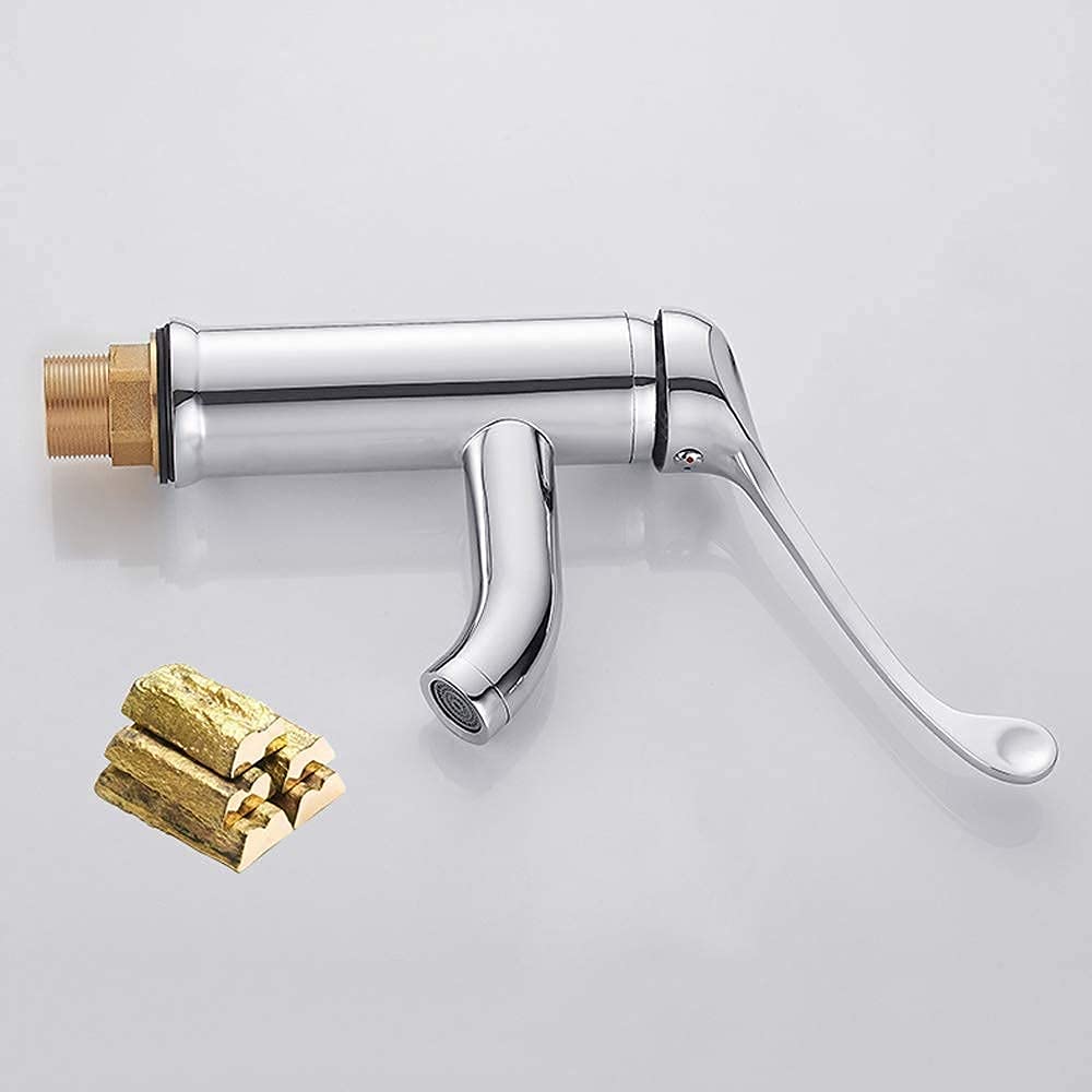 Grifo Mezclador de Codo Abierto, manija Larga elevada, Agua fría y Caliente, Montaje en encimera, Mesa médica, Lavabo Superior e Inferior, Fregadero, Acabado Cobre, para laboratori