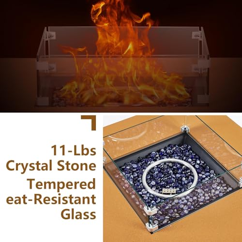 36" Outdoor Fire Pit Table,50000BTU Rectangle Propane Fire Pit with Glass Wind Guard, Lid, Rocks and Rain Cover, CSA Certified Outdoor Propane Gas Fireplace for Deck or Patio