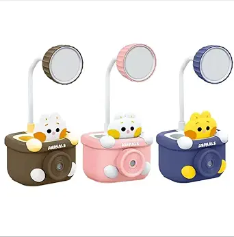 JUGUTEE Plastic 3 in 1 USB Chargeable Led Light Table Night Lamp for Kids Bedroom with Pencil Sharpener & Pen Holder Stand for Girls & Boys, Study Desk Lamp for Decoration (Multi Animal)