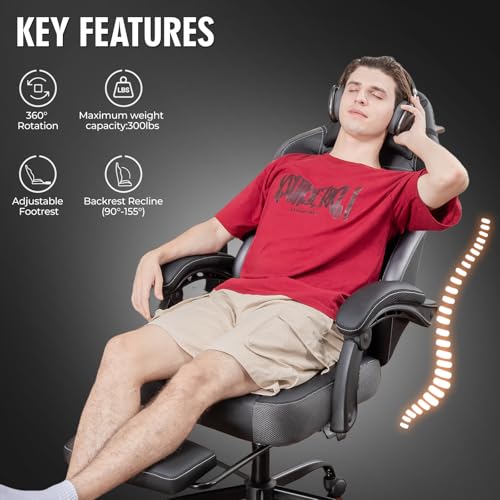 Image of GTPLAYER Gaming Chair for Adults, Big and Tall 300LBS Heavy Duty Office Chair, Ergonomic High Back Lumbar Support and Wide Comfy Cushion with Linkage Armrests, Grey