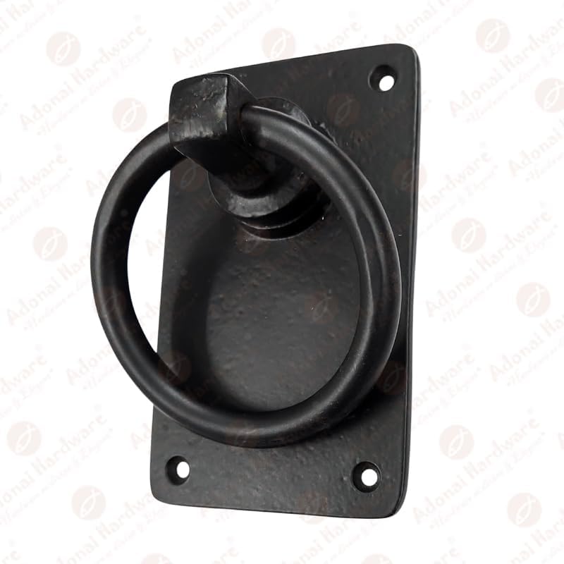 Adonai Hardware"Adonikam" Antique Cast Iron Door Knocker Without Texture (Knocker - 4.8 Inch x 1 Pack, Matte Black) for Vintage Wooden Barn Shed Doors, Gates, Fences, Furniture and Farmhouse