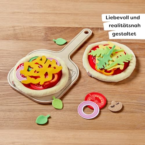 HABA Creative Play Pizza-Spielset – Pizzaboden, Salamischeiben & Pizzaschieber für Kinder ab 3 Jahren – Kreatives Rollenspiel und Kaufladen-Zubehör für die Kinderküche – 2012081001