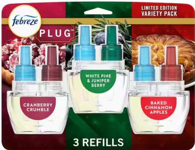 F.e.b.r.e.z.e Plug Variety 0.87 oz. Automatic Air Freshener Refill (3) (Cuddle Weather, Crisp Fall Breeze & Serene Snowfall)
