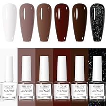 MIZHSE Quick Dry Nail Polish Set, 6 Colors Brown White Khaki Glitter Fall Winter Nail Polish Set Coffee Chocolate Collection Nail Lacquer Manicure DIY Nail Art Salon Home Gift for Women Girl