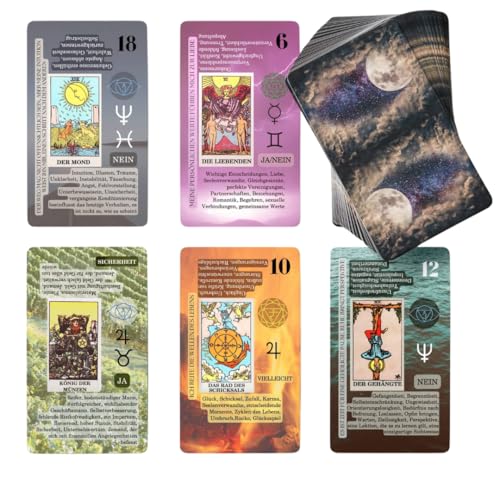Image of Witchy Cauldron German Tarot Cards for Beginners with Meanings on Every Card - 78 Tarot Deck- Rider Waite Tarot Set with Yes /No, Chakra & Astrology(German)