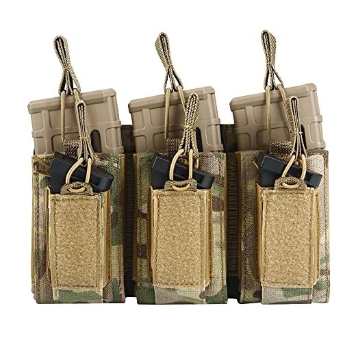 Triple Molle Mag Pouch for M4 M16 AK 5.56 Rifle Mag and Pistol Magazine Pouch Holder Open-Top Bag Airsoft Gear Multicam