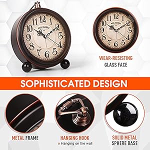 Battery Alarm Clock,Night Light,Vintage Hangable Super Silent Non Ticking Analog Table Clock for Bedroom Bedside, Desk,Shelf Battery Alarm ClockNight LightVintage Hangable Super Silent Non Ticking Analog Table Clock for Bedroom Bedside DeskShelf