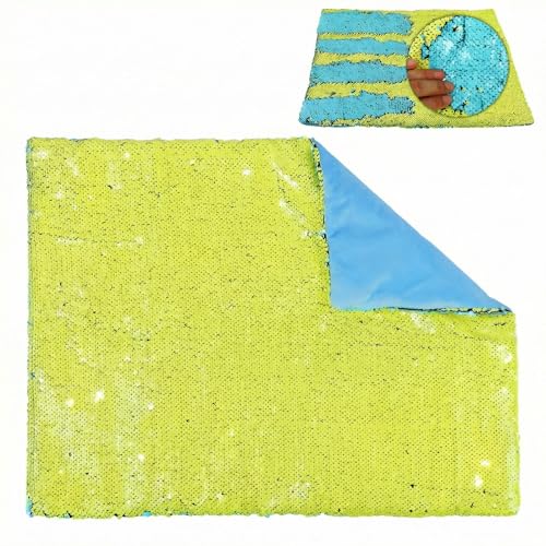 Hugsmiling Weighted Lap Pad for Kids – 5lbs Sensory Lap pad with Easy to Maneuver Sequins – Ideal for Kids Sensory Play (Yellow and Blue)