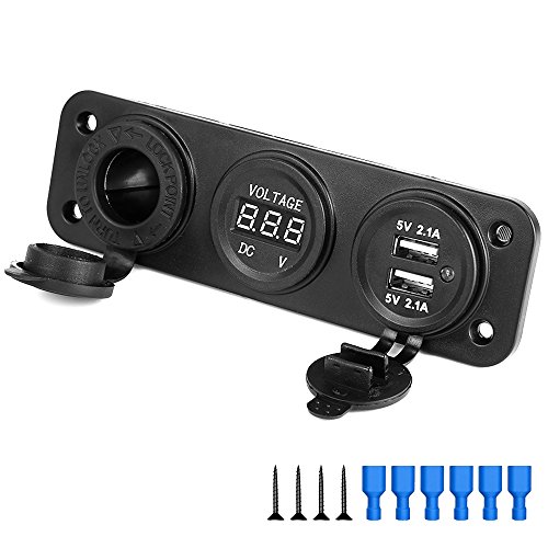 Electop Dual USB Charger Socket 2.1A & 2.1A with Power Indicator+ LED Voltmeter