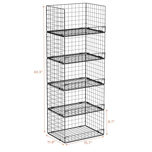 Image of Yociyoga 5-Tier Stackable Closet Organizers and Storage Shelves, Closet Shelf Organizer Basket Bins, Foldable Sweater Storage for Closet Organizer System, Black(Patent 30022416)