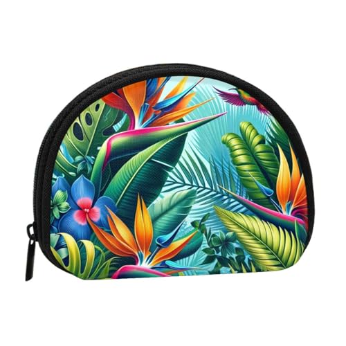 Portable Coin Purse Island-Style-Floral Mini Zippered Money Pouch Card Holder