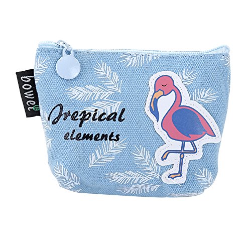 Preisvergleich Produktbild Haodou Mini Geldbörse Geldbeutel Karikatur Flamingo Reißverschluss Leinwand Münzbörse Münzbeutel Mini-Portemonnaie 1.5 * 8 * 3.5cm (weiß-blau)