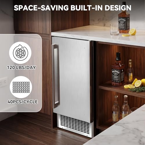 Image of SOZT Under Counter Ice Maker, 120LBS /24H Ice Machine, Self-Cleaning & 24H Timer, Commercial Ice Maker with 30LBS Storage - Reversible Door, Built-in /Freestanding Design for Home Bar Cafe Restaurant