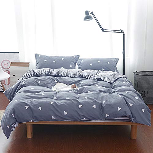 Uozzi Bedding Twin Kids Thin Duvet Cover Set Blue Gray & Triangles 3 Piece (1 Comforter Cover 68x90 + 2 Pillow Shams) 800 - TC Luxury with 4 Ties &Zipper - Thumbnail 6