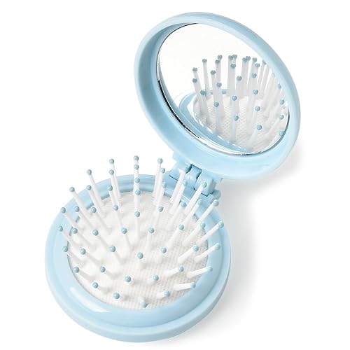 Cepillo de pelo de bolsillo con espejo para niñas y mujeres, cepillo plegable con espejo, tamaño de viaje, mini cepillo compacto para bolso,
